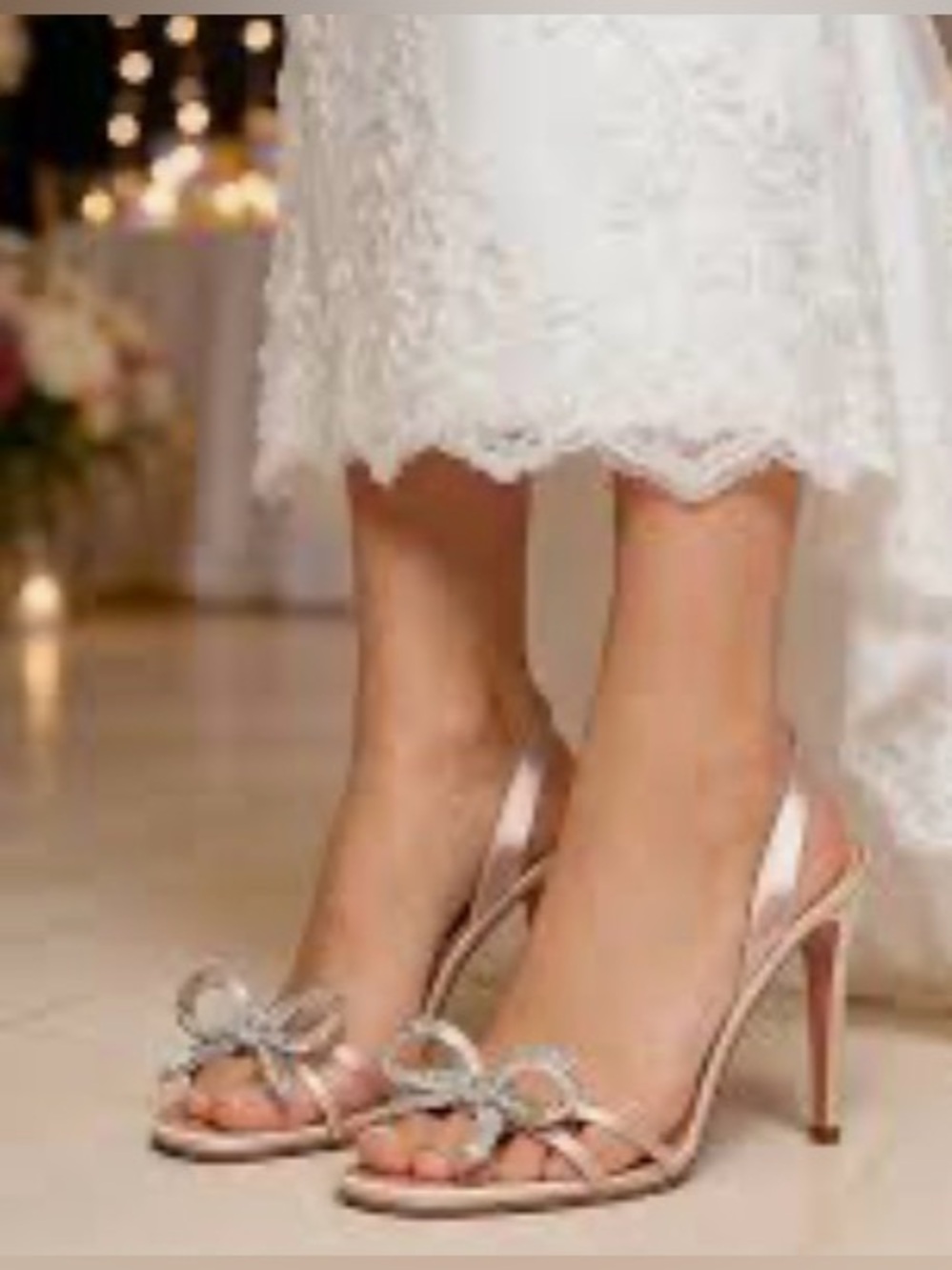 Satin Pink High Heel Slingback Sandals with Crystal Bow